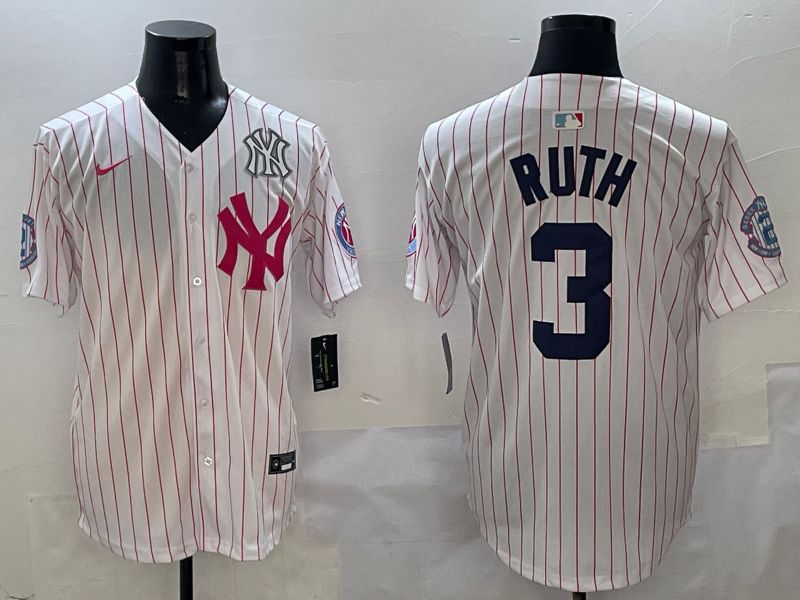 Men New York Yankees #3 Ruth White Stripe Jointly Name Nike 2025 MLB Jersey style 6